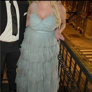 BCBG Luna Ruffled Evening Dress in Haze